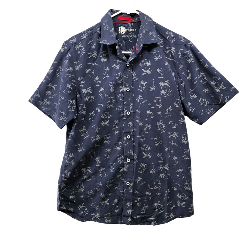 Nicoby Hawaiian Shirt Mens‎ S Navy Blue White Short Sleeve Modal Blend